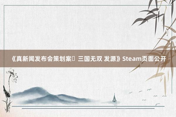 《真新闻发布会策划案・三国无双 发源》Steam页面公开